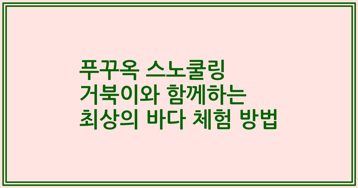 푸꾸옥 스노쿨링 거북이와 함께하는 최상의 바다 체험 방법